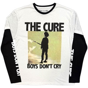CURE - Boys Don't Cry Box Black & White Layered Sleeve Print Long Sleeve T-Shirt