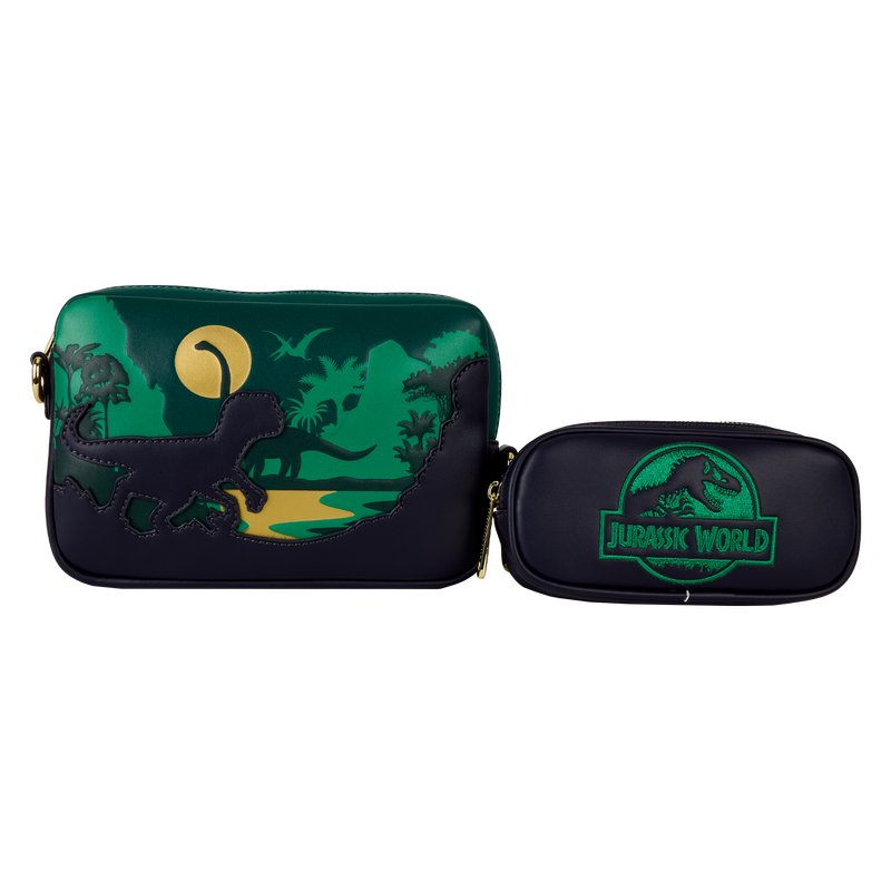 LOUNGEFLY : JURASSIC PARK - Jurassic World Jungle Dinosaur Silhouette Sling Crossbody Bag With Coin Bag