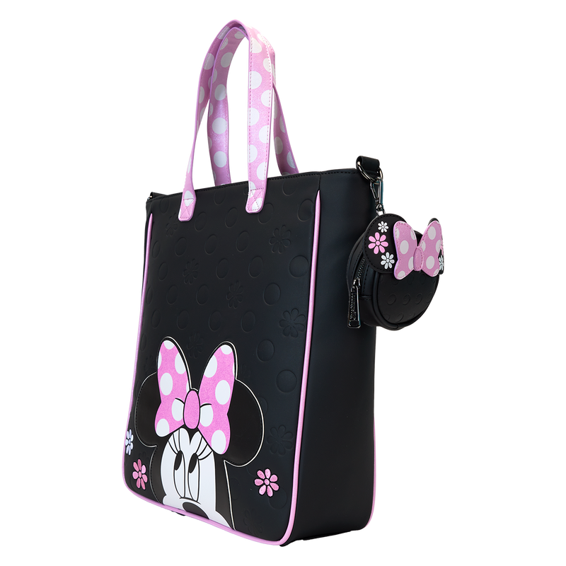 LOUNGEFLY : DISNEY - Minnie Mouse Floral Rock The Dots Tote With Coin Bag