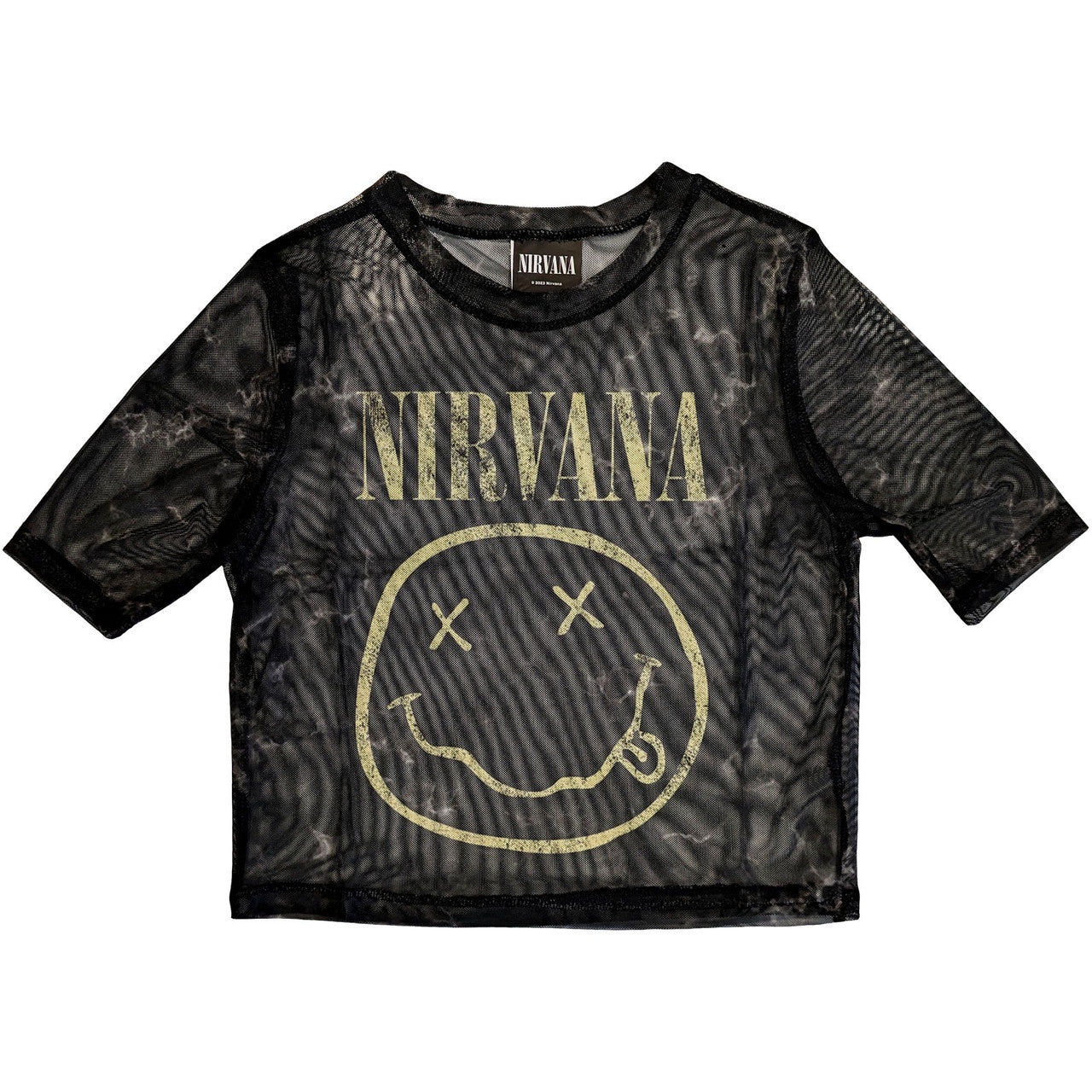 NIRVANA - Yellow Happy Face Mesh Crop Top