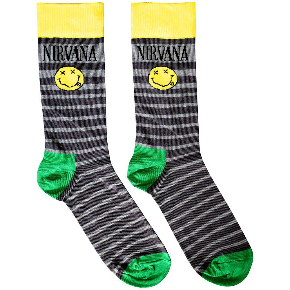 NIRVANA - Happy Face & Logo Stripes Socks (6-11)