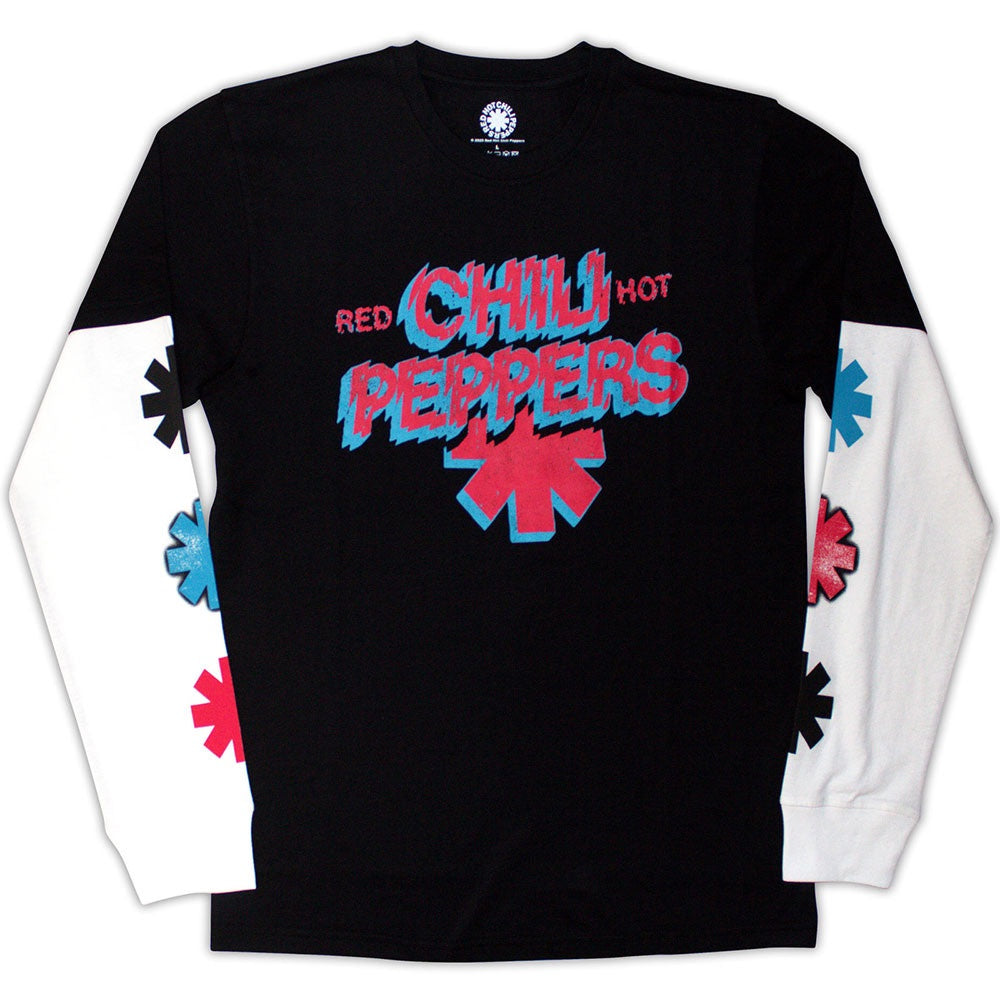 RED HOT CHILI PEPPERS - Shock Logo Black & White Sleeve Print Layered Long Sleeve T-Shirt