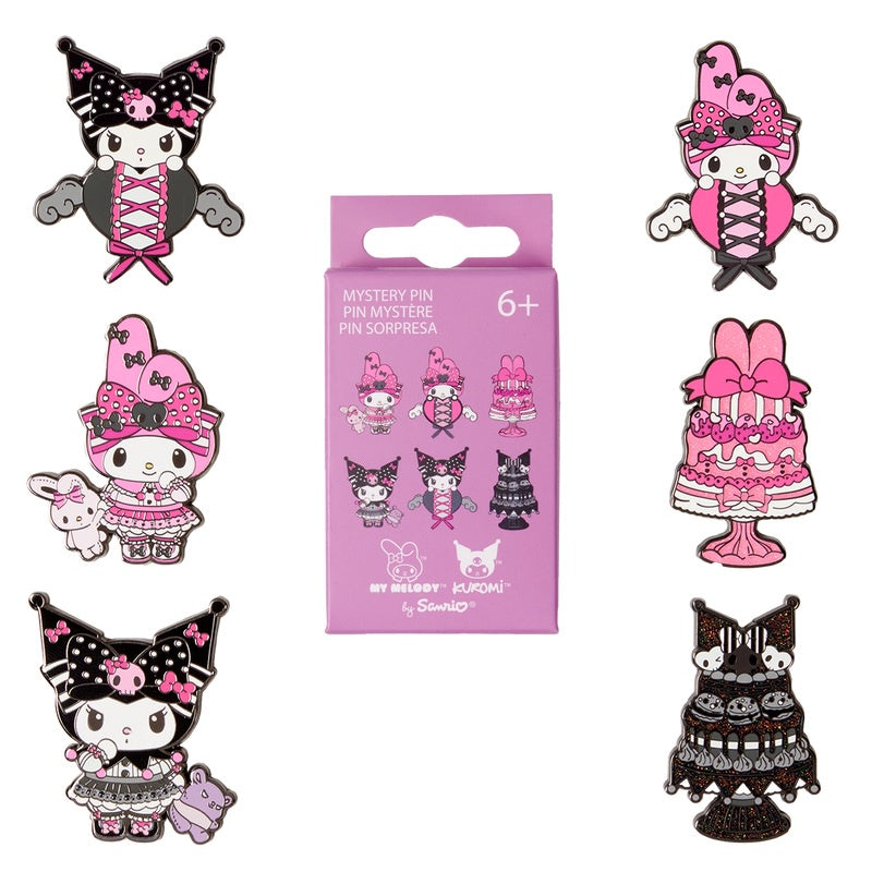 LOUNGEFLY : SANRIO - My Melody & Kuromi Pink & Black Blind Box Mystery Pin Badge