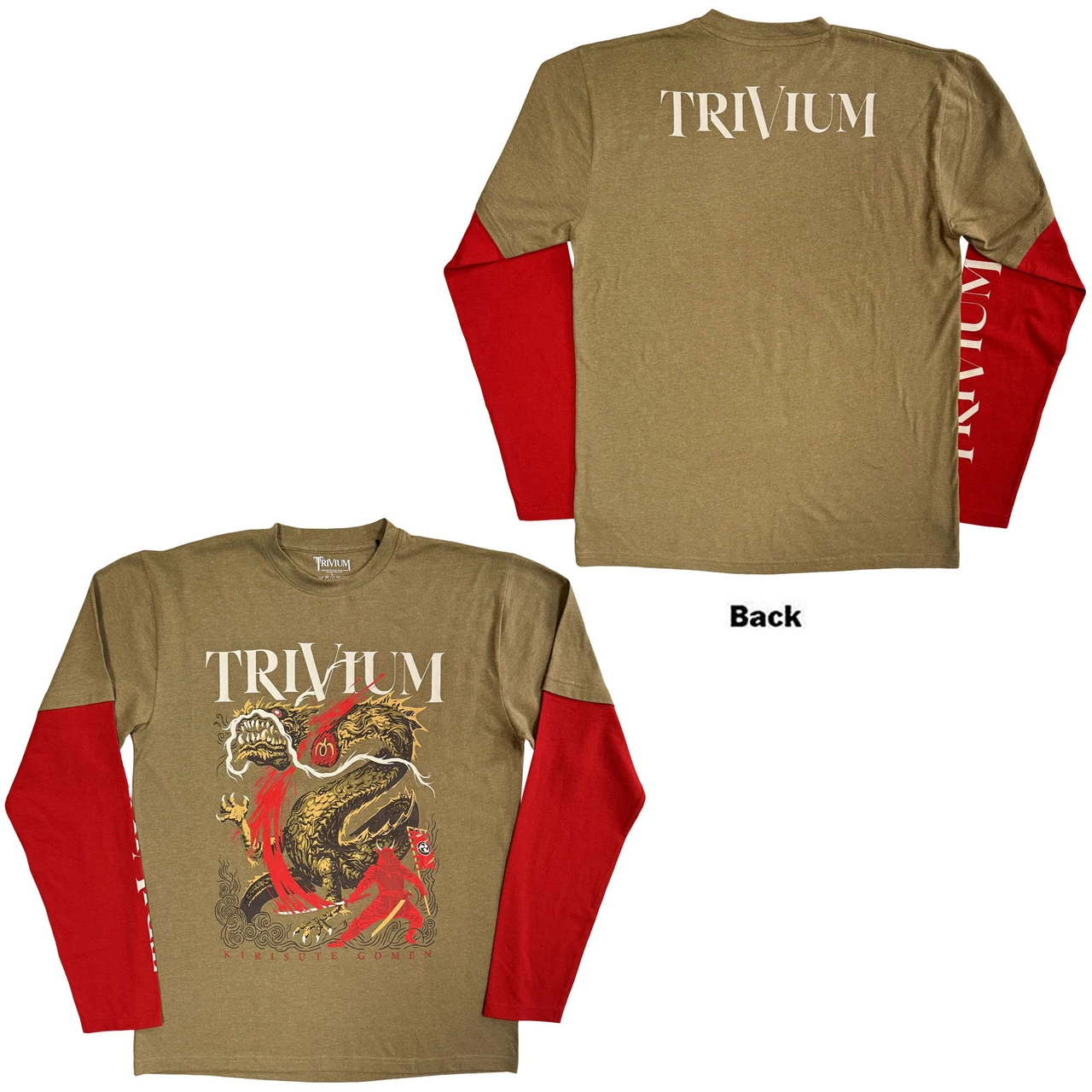 TRIVIUM - Kirisute Gomen Green & Red Layered Sleeve Print Long Sleeve T-Shirt