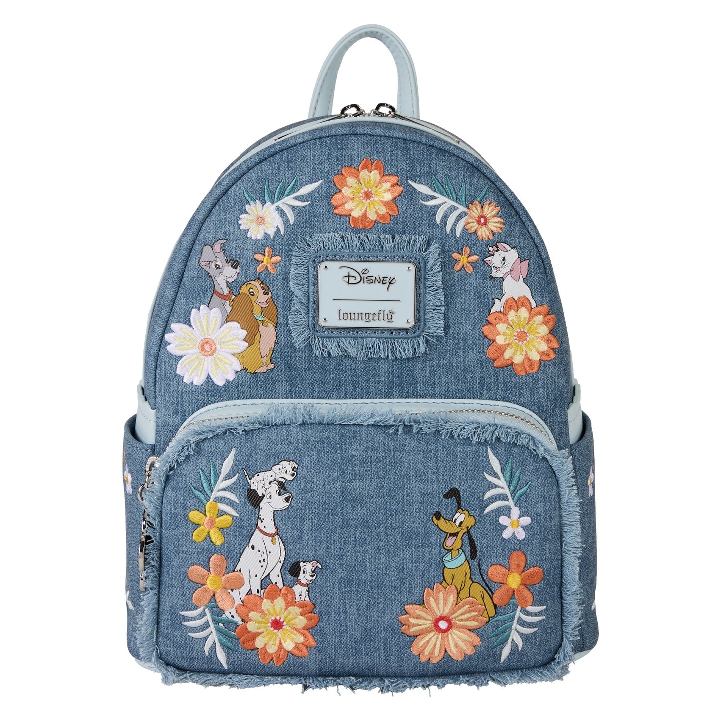 LOUNGEFLY : DISNEY - Dogs & Cats Faux Denim Fringe Mini Backpack