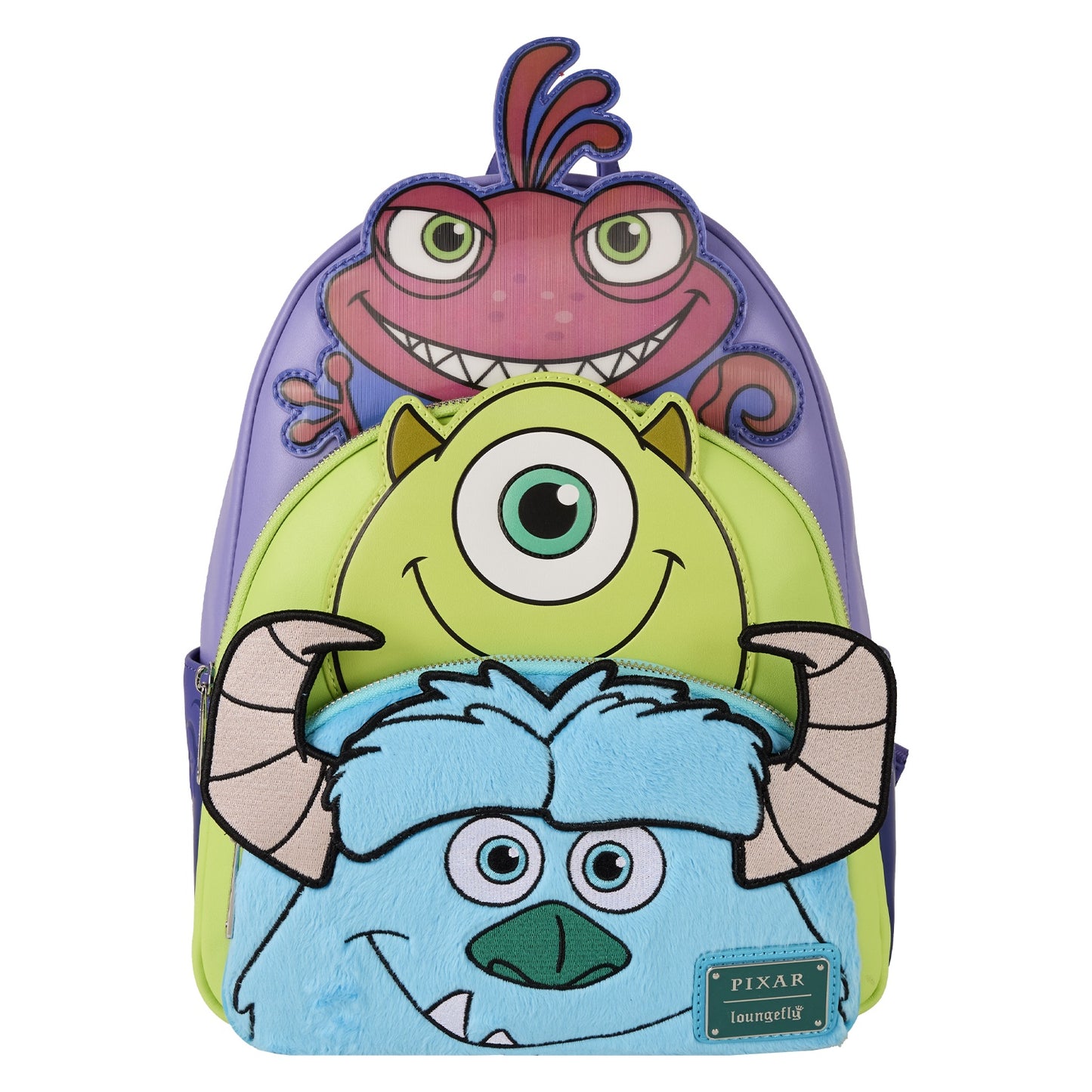 LOUNGEFLY : DISNEY PIXAR - Monsters Inc Mike, Sulley & Randall Tripple Pocket Mini Backpack