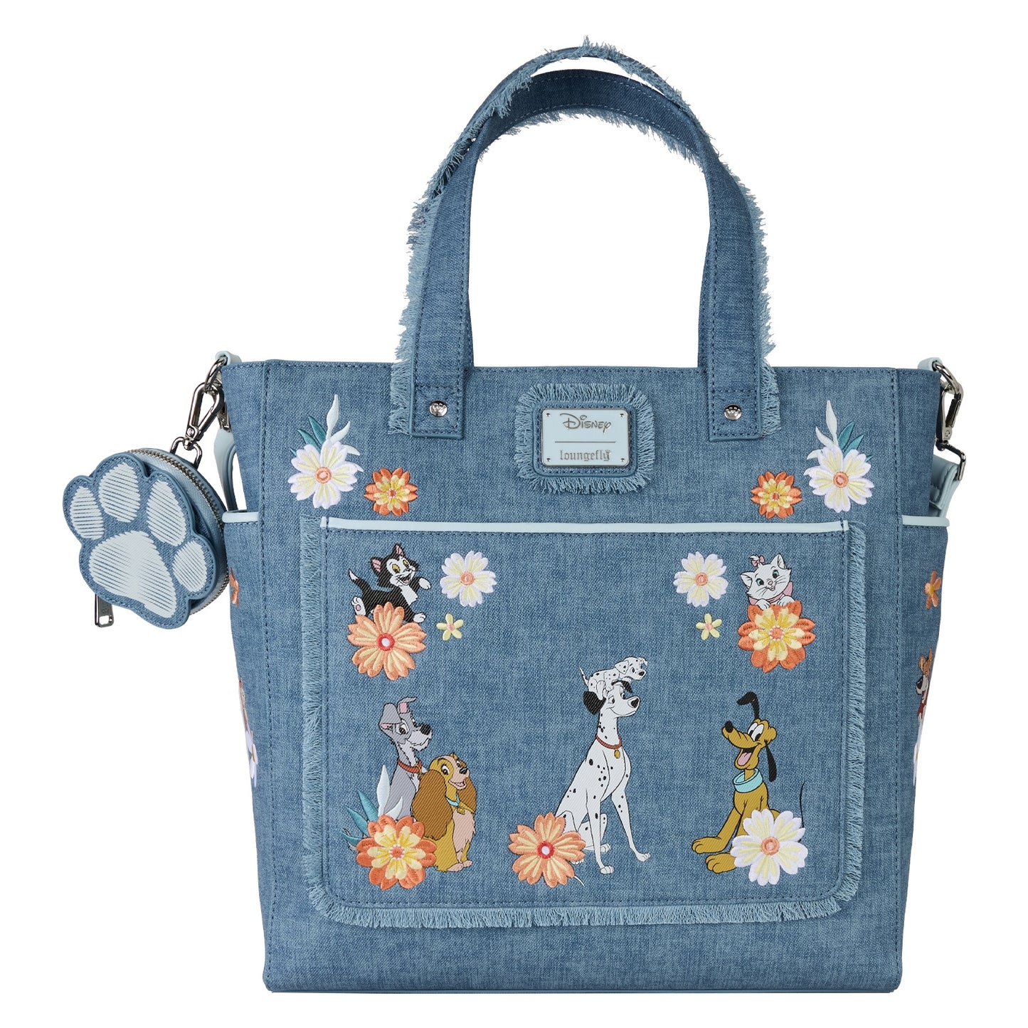 LOUNGEFLY : DISNEY - Dogs & Cats Faux Denim Convertible Tote Bag & Coin Purse