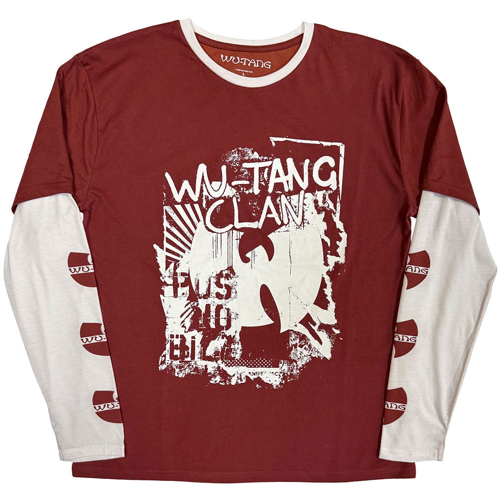 WU-TANG CLAN - Red & White Sleeve Print Layered Long Sleeve T-Shirt