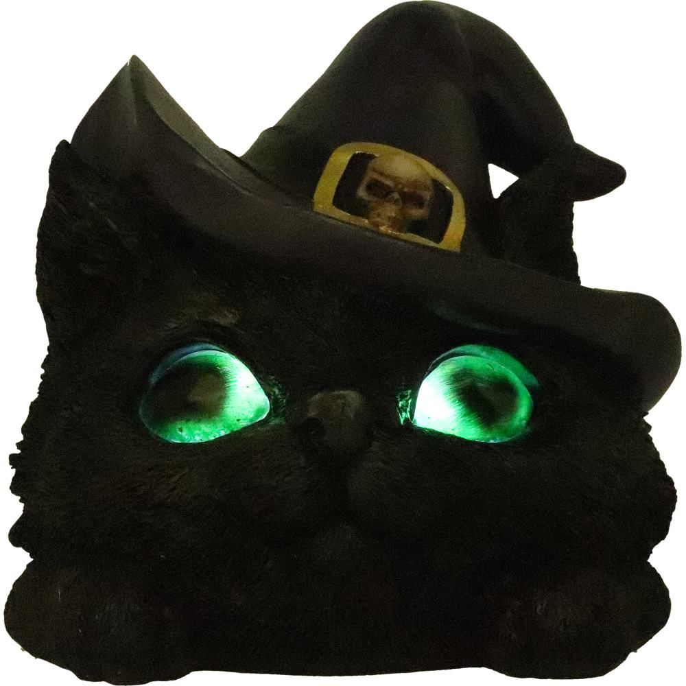 NEMESIS NOW - Familiar Grin Black Cat Head With Lights Figure