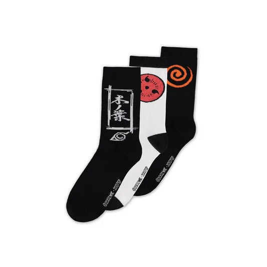 NARUTO SHIPPUDEN - Sasuke Symbol's Crew Socks 3-Pack