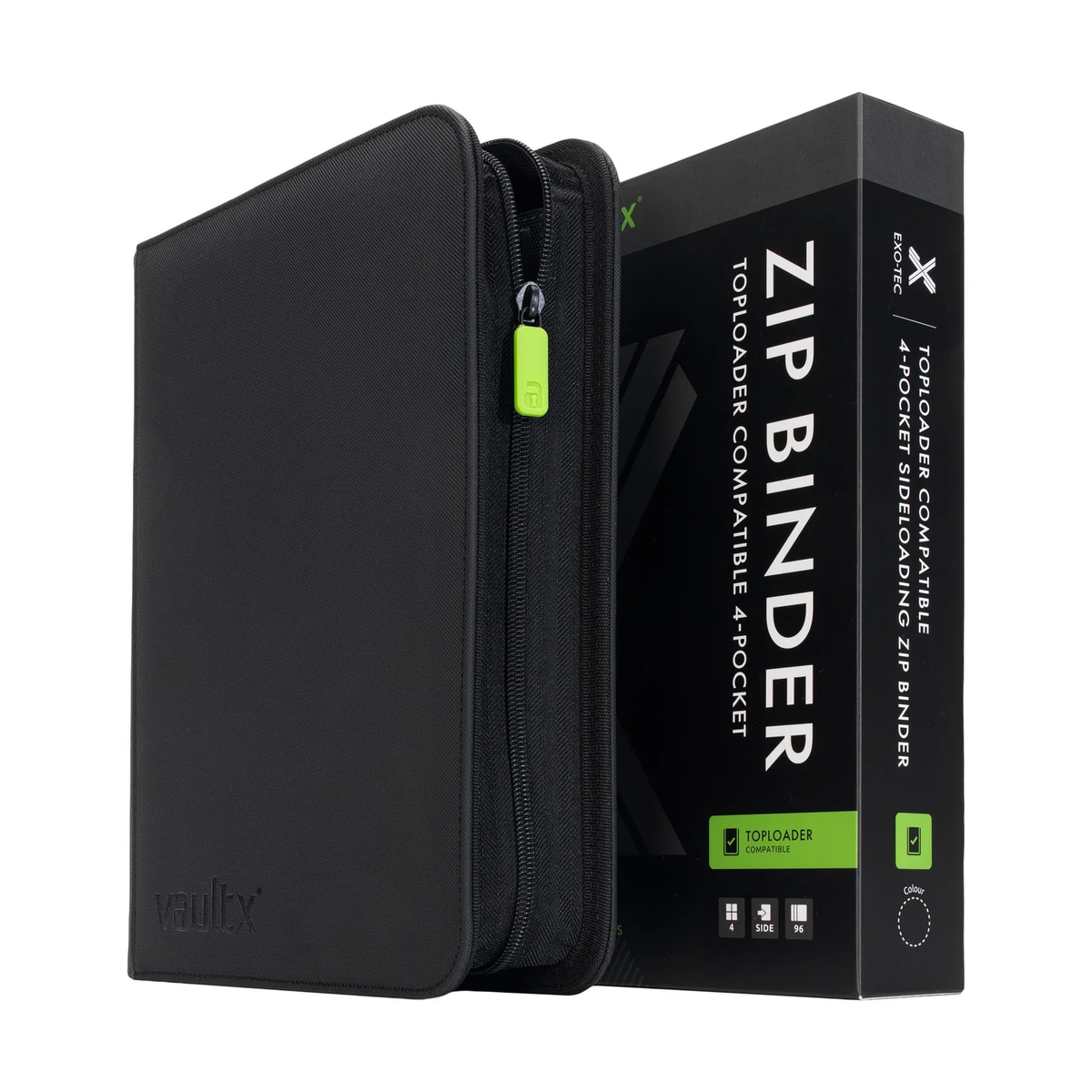 VAULT X - 4-Pocket Toploader Compatible Zip Binder - Signature Black
