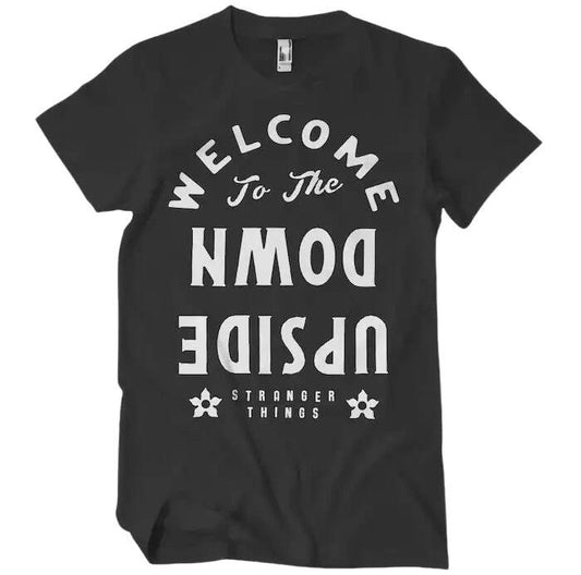 Stranger Things themed T-shirt with 'Welcome To The Upside Down' printed on the front