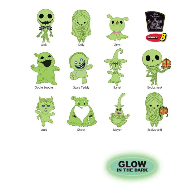 NIGHTMARE BEFORE CHRISTMAS - Series 8 Glow In The Dark Blind Bag Keyring / Bag Clip