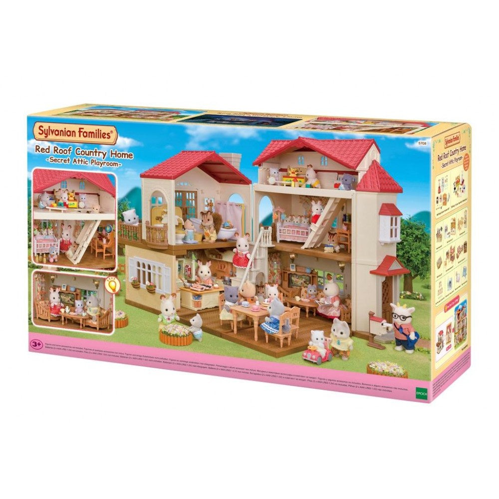 SYLVANIAN FAMILIES - Red Roof Country Home with Secret Attic Playroom Set