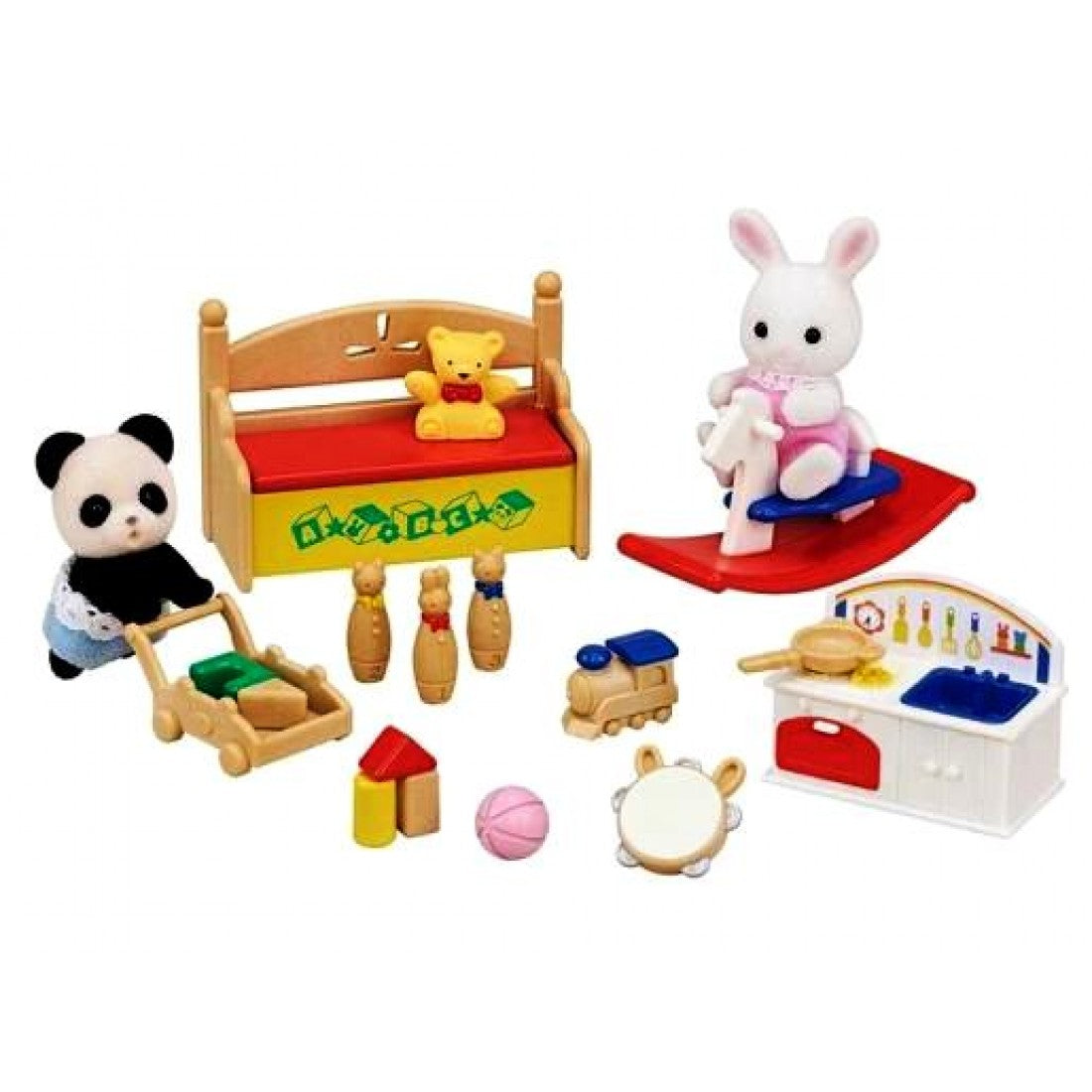 SYLVANIAN FAMILIES - Baby's Toy Box Snow Rabbit & Panda Baby Figure Set