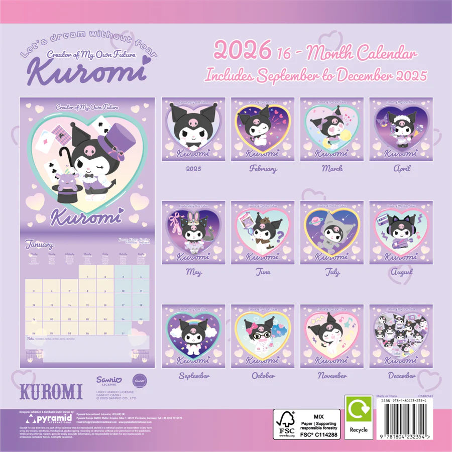 SANRIO - Kuromi Dream Without Fear 2026 Calendar