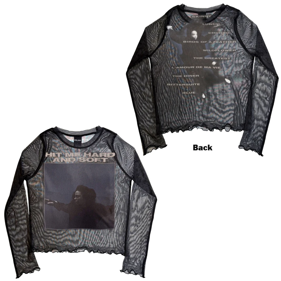 BILLIE EILISH - HMHAS Tracklist Black Back Print Long Sleeve Mesh Crop Top