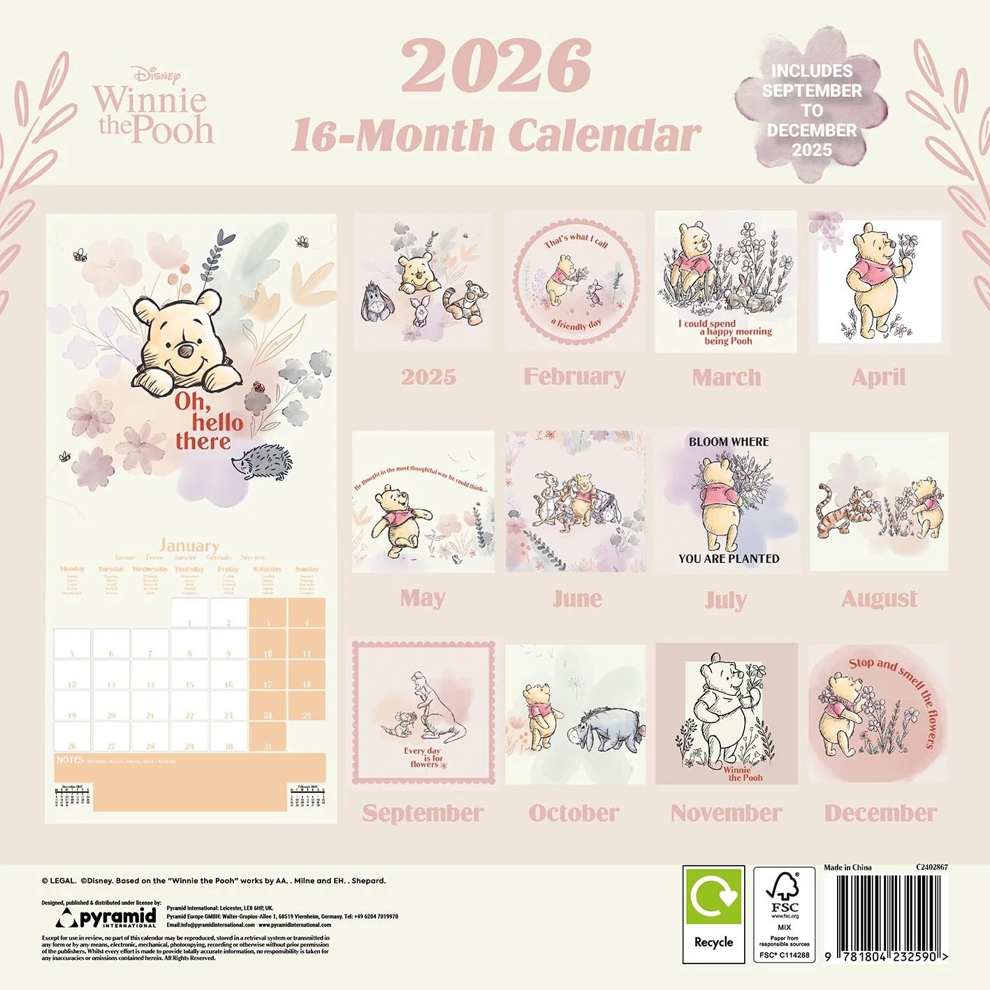 DISNEY : WINNIE THE POOH - 2026 Calendar