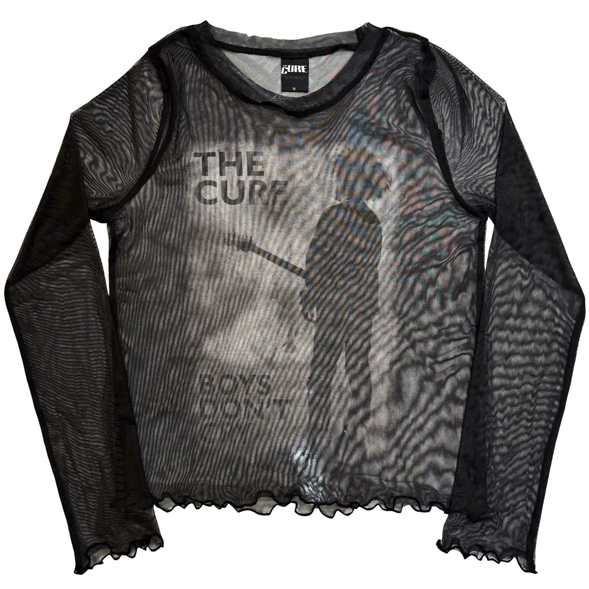 CURE - Boys Don't Cry B&W Black Long Sleeve Mesh Crop Top