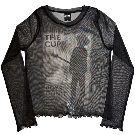 CURE - Boys Don't Cry B&W Black Long Sleeve Mesh Crop Top
