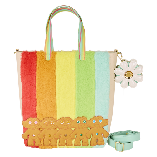 LOUNGEFLY : GOOD LUCK TROLLS - Classic Trolls Plush Glitter Tote Crossbody Bag with Coin Bag