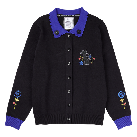 LOUNGEFLY : CORALINE - Floral Cat Collared Cardigan