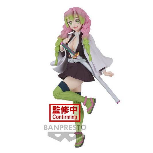 Banpresto figure of Mitsuri Kanroji from Demon Slayer, featuring her distinctive pink and green hair