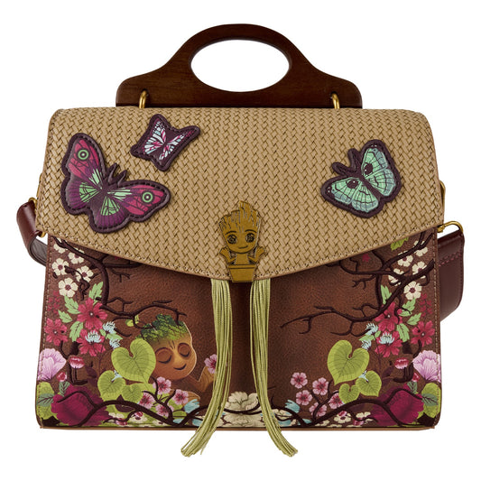 LOUNGEFLY : MARVEL - Groot & Butterflies Floral Crossbody Bag