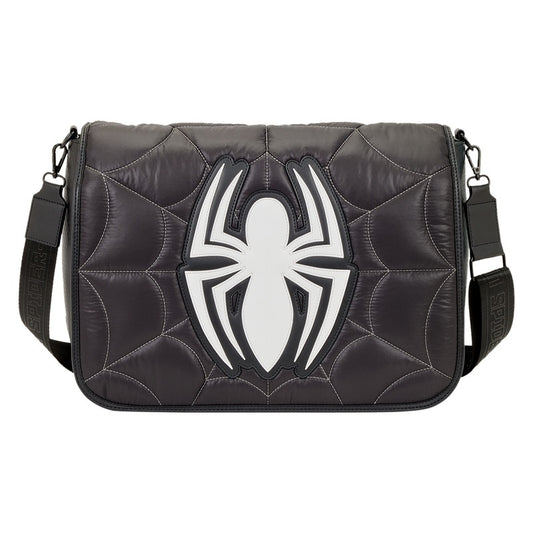 LOUNGEFLY : MARVEL - Spider-Man Black & White Suit Quilted Messenger Crossbody Bag