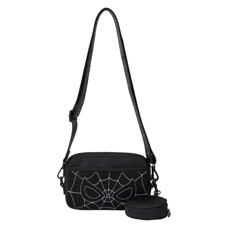 LOUNGEFLY : MARVEL - Spider-Man Black & White Suit Sling Crossbody Bag with Coin Bag