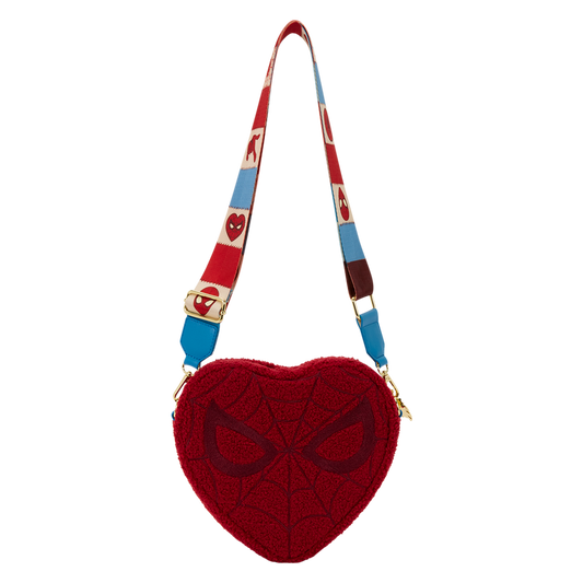 LOUNGEFLY : MARVEL - Spider-Man Sherpa Heart Shaped Crossbody Bag