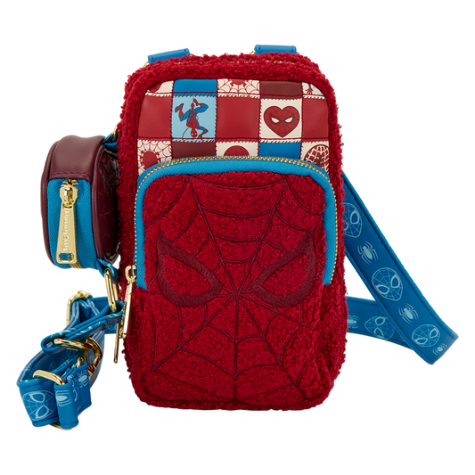LOUNGEFLY : MARVEL - Spider-Man Sherpa Cell Phone Crossbody Bag With Coin Bag