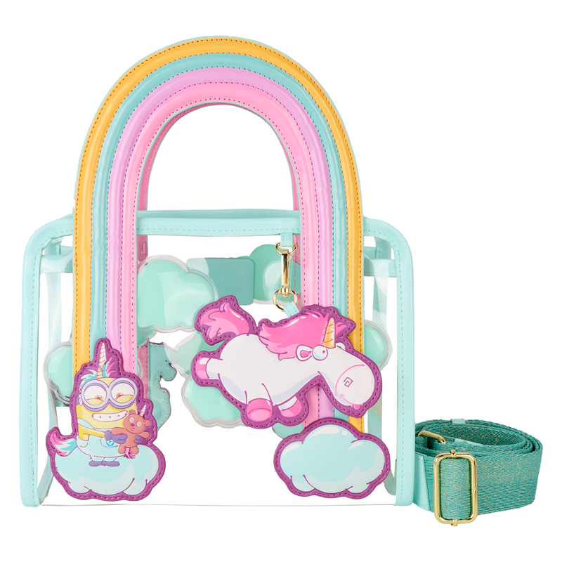 LOUNGEFLY : MINIONS - Fluffy Unicorn Rainbow Clear Mini Tote Crossbody Bag