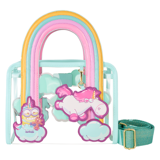 LOUNGEFLY : MINIONS - Fluffy Unicorn Rainbow Clear Mini Tote Crossbody Bag
