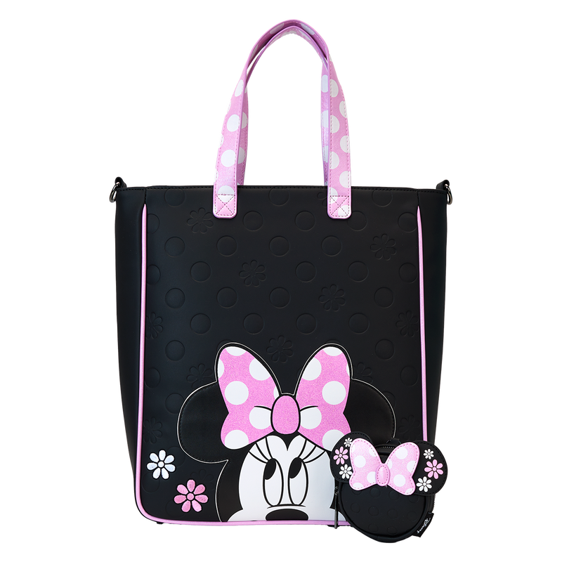 LOUNGEFLY : DISNEY - Minnie Mouse Floral Rock The Dots Tote With Coin Bag