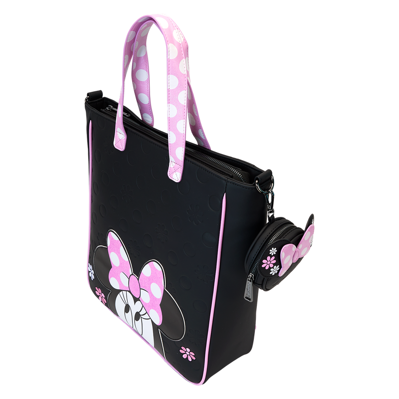 LOUNGEFLY : DISNEY - Minnie Mouse Floral Rock The Dots Tote With Coin Bag