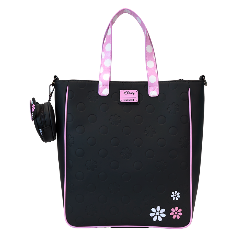 LOUNGEFLY : DISNEY - Minnie Mouse Floral Rock The Dots Tote With Coin Bag