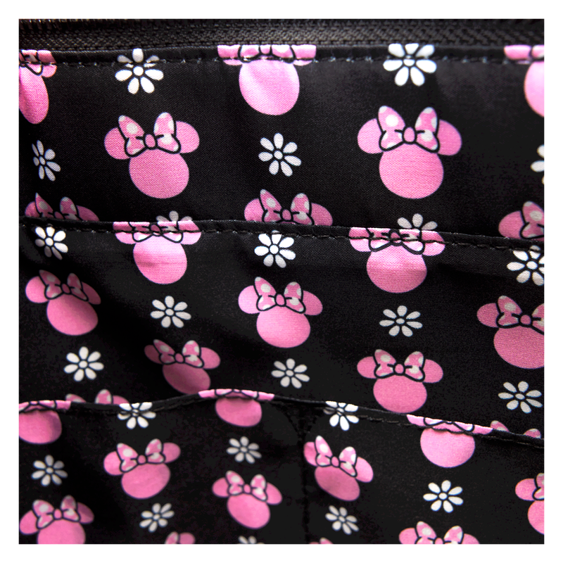 LOUNGEFLY : DISNEY - Minnie Mouse Floral Rock The Dots Tote With Coin Bag