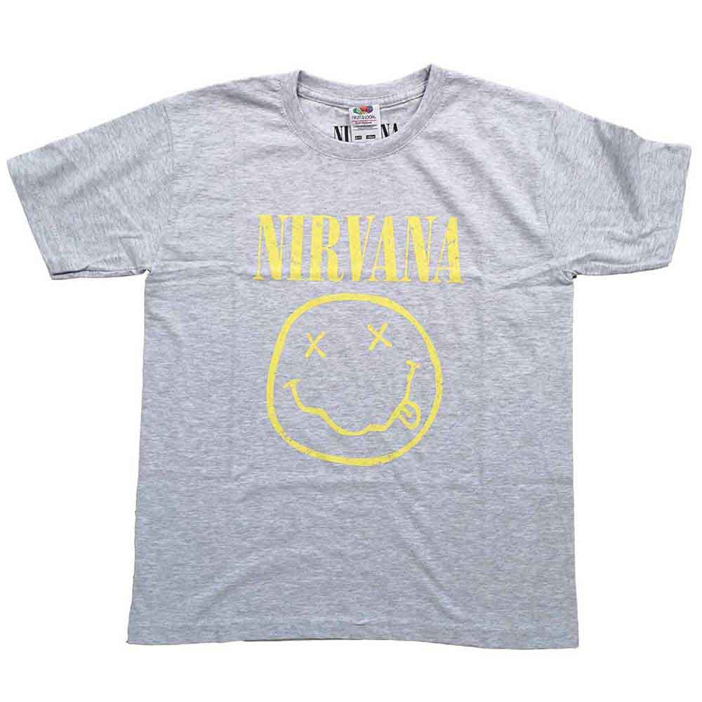 NIRVANA - Yellow Happy Face Heather Grey Kids T-Shirt