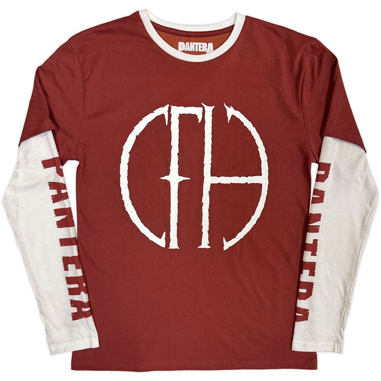 PANTERA - Frayed Logo Red & White Layered Long Sleeve T-Shirt
