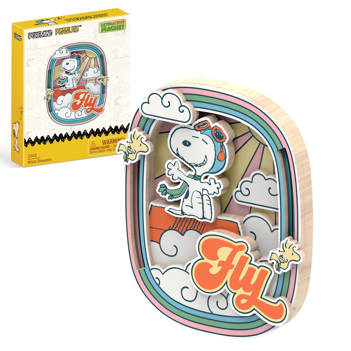 PUREMIND : PEANUTS - Snoopy's Pilot Dreams Wooden Magnet