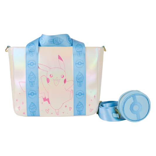 LOUNGEFLY : POKEMON - Iridescent Pikachu Tote Crossbody Bag with Coin Bag
