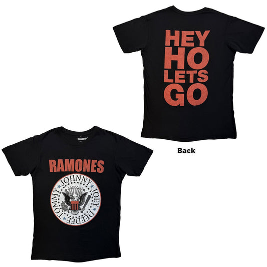 RAMONES - Hey Ho Red Block Text Back Print T-Shirt