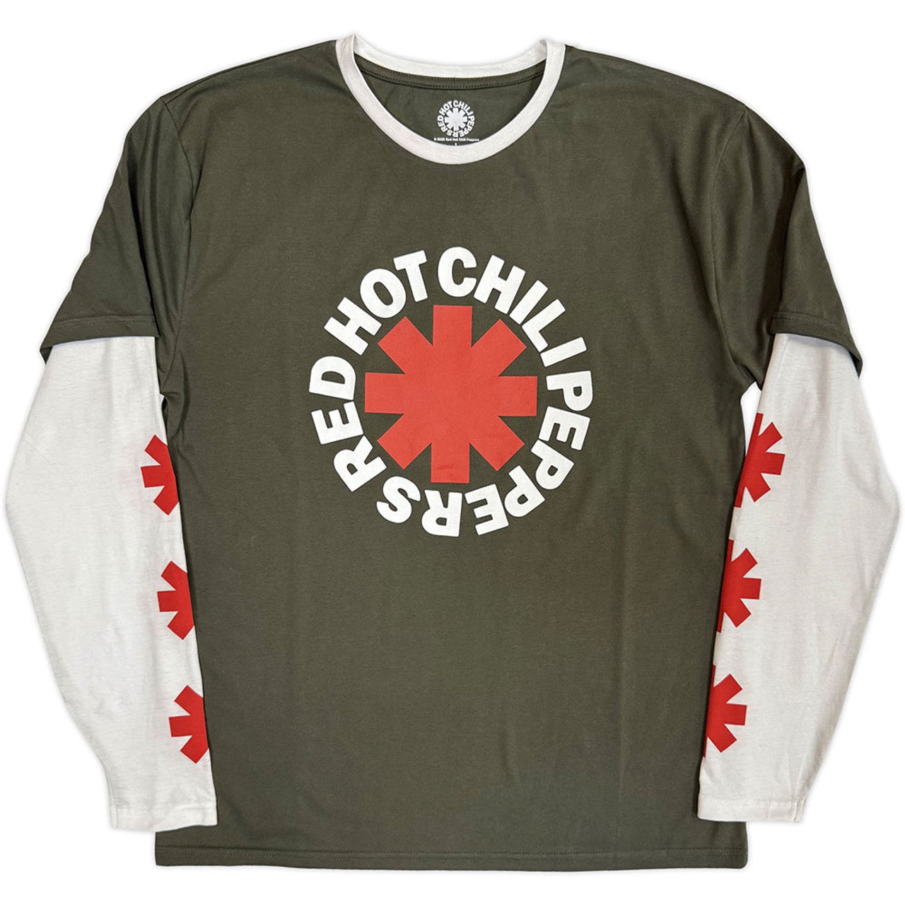 RED HOT CHILLI PEPPERS - Asterisk Green & White Layered Long Sleeve T-Shirt