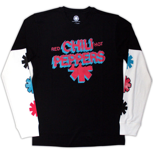 RED HOT CHILI PEPPERS - Shock Logo Black & White Sleeve Print Layered Long Sleeve T-Shirt