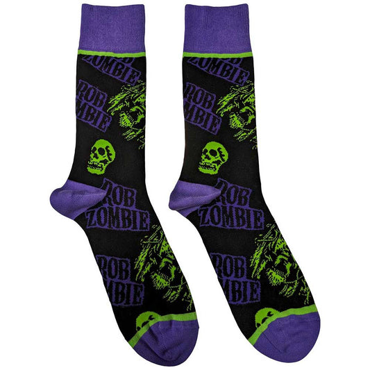 ROB ZOMBIE - Skull Face Green & Purple Socks (7-11)
