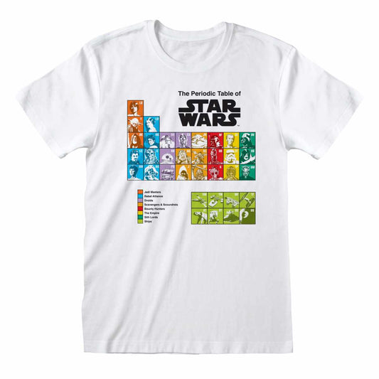 White t-shirt featuring a Star Wars-themed periodic table design