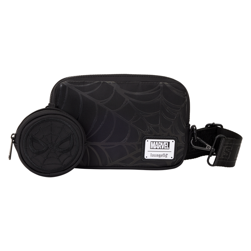 LOUNGEFLY : MARVEL - Spider-Man Black & White Suit Sling Crossbody Bag with Coin Bag