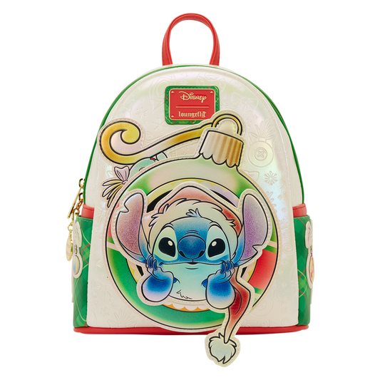 LOUNGEFLY : DISNEY - Stitch & Scrump Iridescent Holiday Ornament Mini Backpack