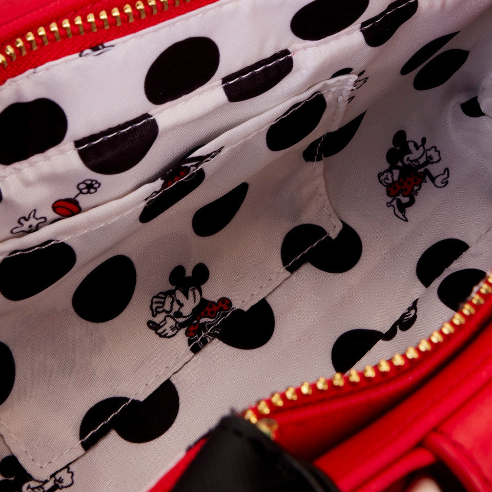LOUNGEFLY : DISNEY - Minnie Mouse Rocks The Dots Figural Bow Crossbody Bag
